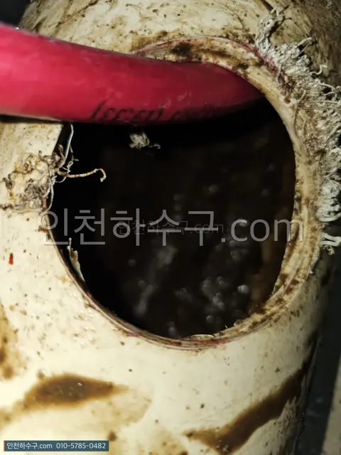 세척 호스를 넣은 배관 내부