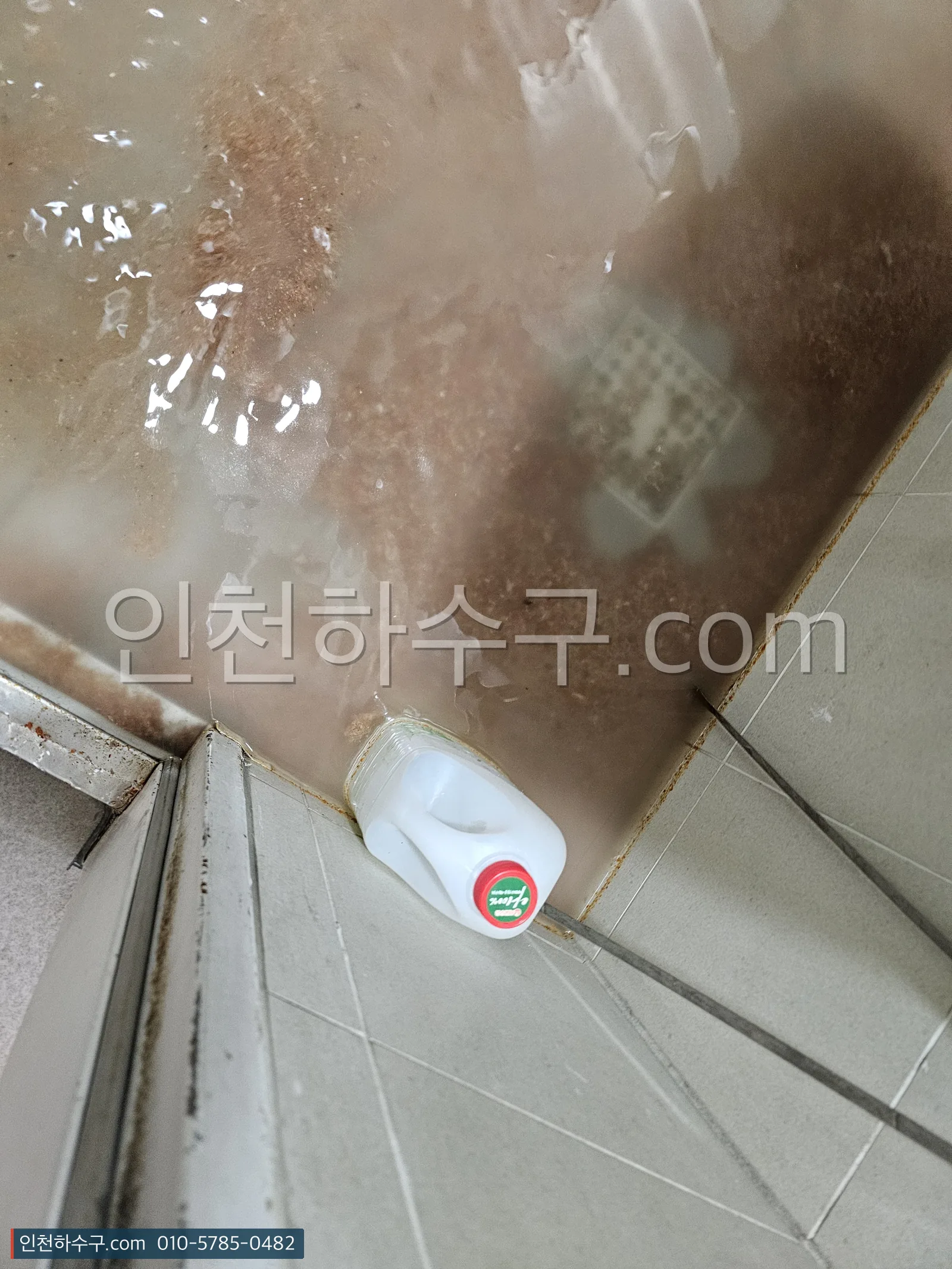 반지하 화장실 바닥 배수구 주변에 남은 역류 흔적